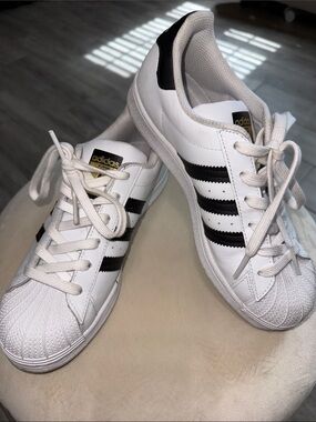 adidas White and Black Classic Shell-Toe Sneakers